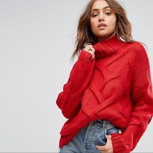 ASOS red cable knit turtle neck sweater. Brand new